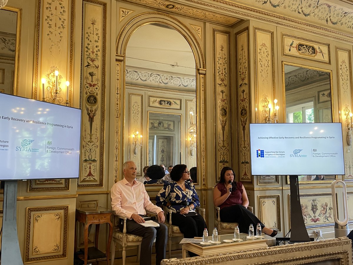 CARESyriaResp's tweet photo. #SyriaConf2023 side-event co-hosted by @UKMisBrussels: CARE’s MENA Regional Director, @NirvanaShawky, highlighted how early recovery programming is better suited to tackle gender inequality through long term engagement with communities https://t.co/SZ6HZaMWET