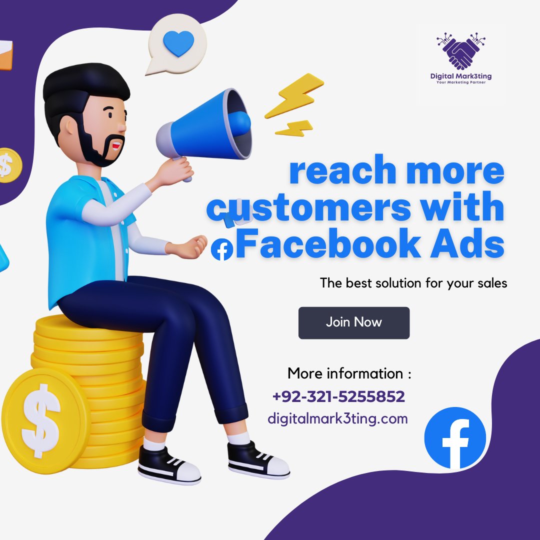 Reach more customers with Facebook Ads
Learn more
📞+92 321 5255851
📱+92 321 5255851
📧info@digitalmark3ting.com
🌏digitalmark3ting.com
Join our Facebook group to keep updated
web.facebook.com/groups/digital…

.
.
.
.
#digitalmark3ting #socialmediamanagement
#facebookmanagement #ads