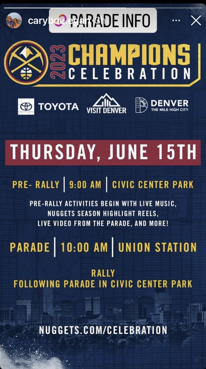 Nuggets Parade Info: #nuggetsparade #nuggetswin #DenverNuggets