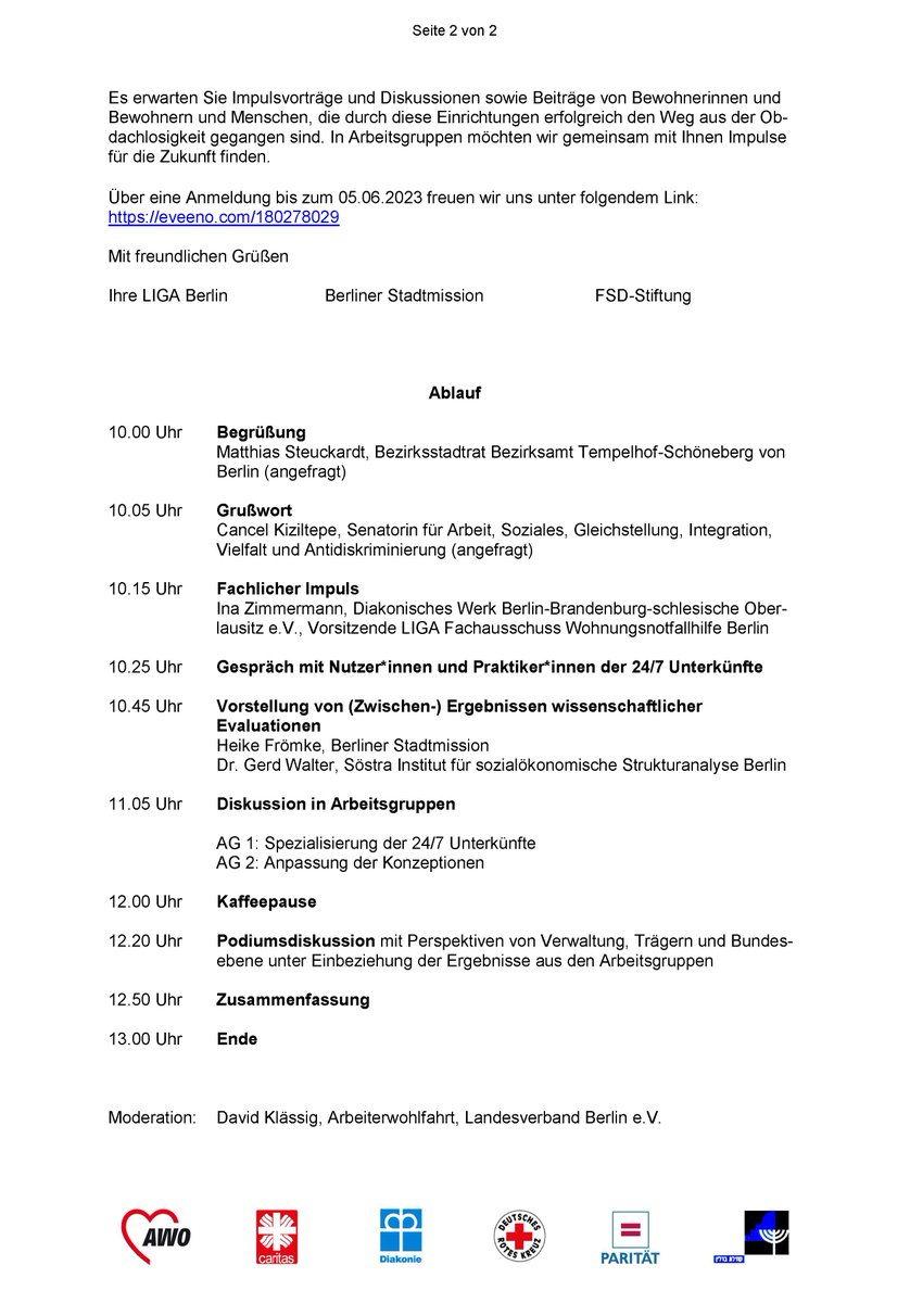 Die großen Wohlfahrtsverbände in #Berlin laden heute gemeinsam mit der Stadtmission & der FSD-Stiftung zum Austausch über die sog. 24/7 Unterkünfte der #Wohnungsnotfallhilfe. Im Rathaus Schöneberg werden dann auch Bewohner*innen zu Wort kommen.
#obdachlosigkeit #LIGABerlin