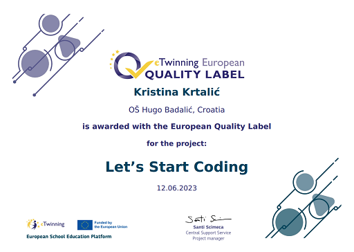 Kristin85519945's tweet image. Three more European quality labels for our computer science classroom (school year 2021./2022.) 🏆🖥️ @eTwinningEurope @eTwinningHR #letsstartcoding #codewithai #fullsteamaheaT #stem #coding #ai