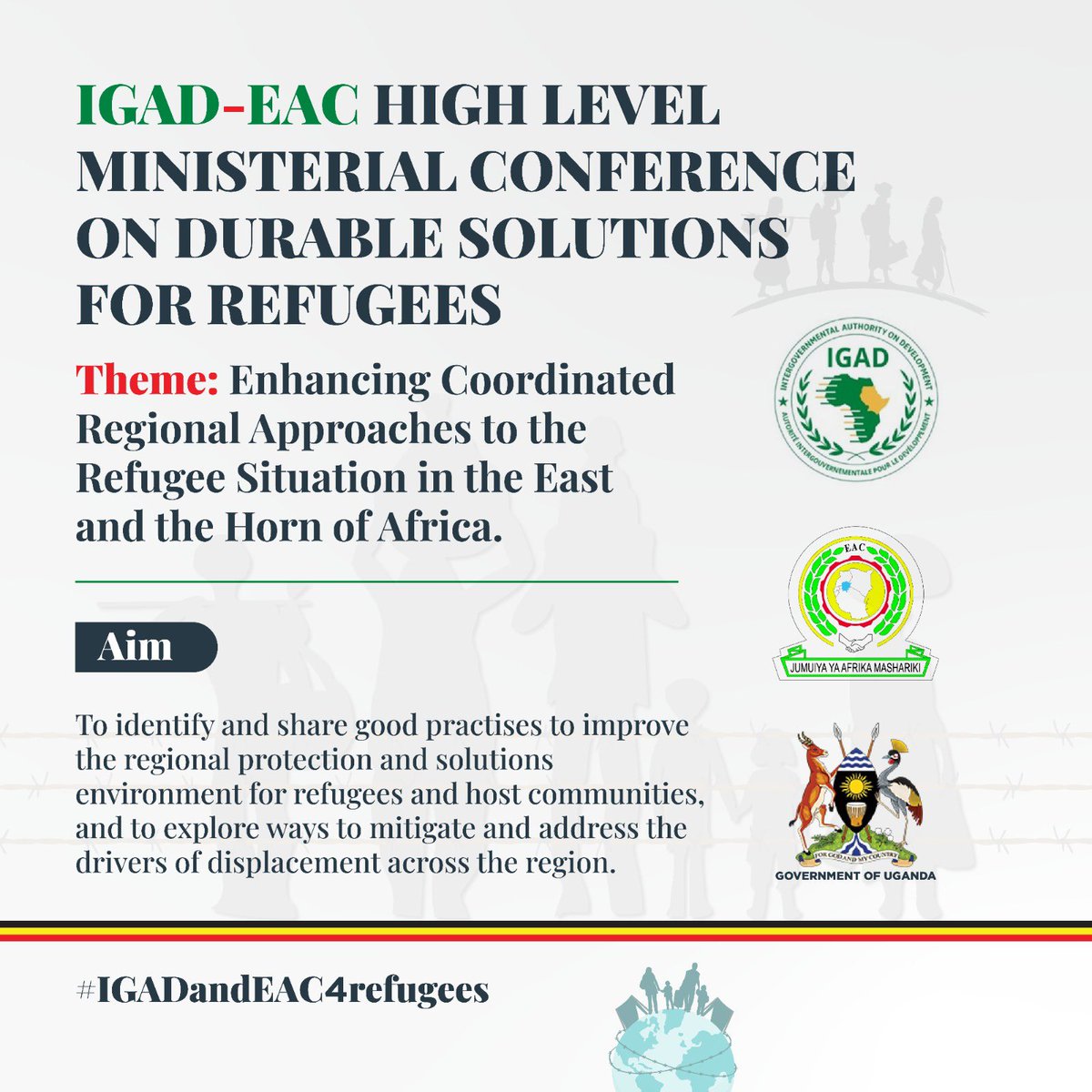 The IGAD-EAC Ministerial Conference on Durable Solutions for Refugees starts today at Speke Resort Munyonyo, Kampala today.

It’s one of Uganda’s preparatory activities ahead of the Dec Global Refugee Forum (GRF). Uganda is one of the GRF convenors #IGADandEAC4refugees