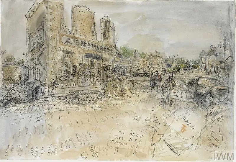 whincupm's tweet photo. When Anthony Gross reached Jerusalem Crossroads at Douet-de-Chouain, the evidence of war - not least caused by allied bombing - was plain to see.
#OnThisDay in 1944, the #WarArtist paused to sketch the scene.
#GrossAtWar #Normandy79 #MilitaryHistory #WW2 #SWW https://t.co/AVxY0UKuwh