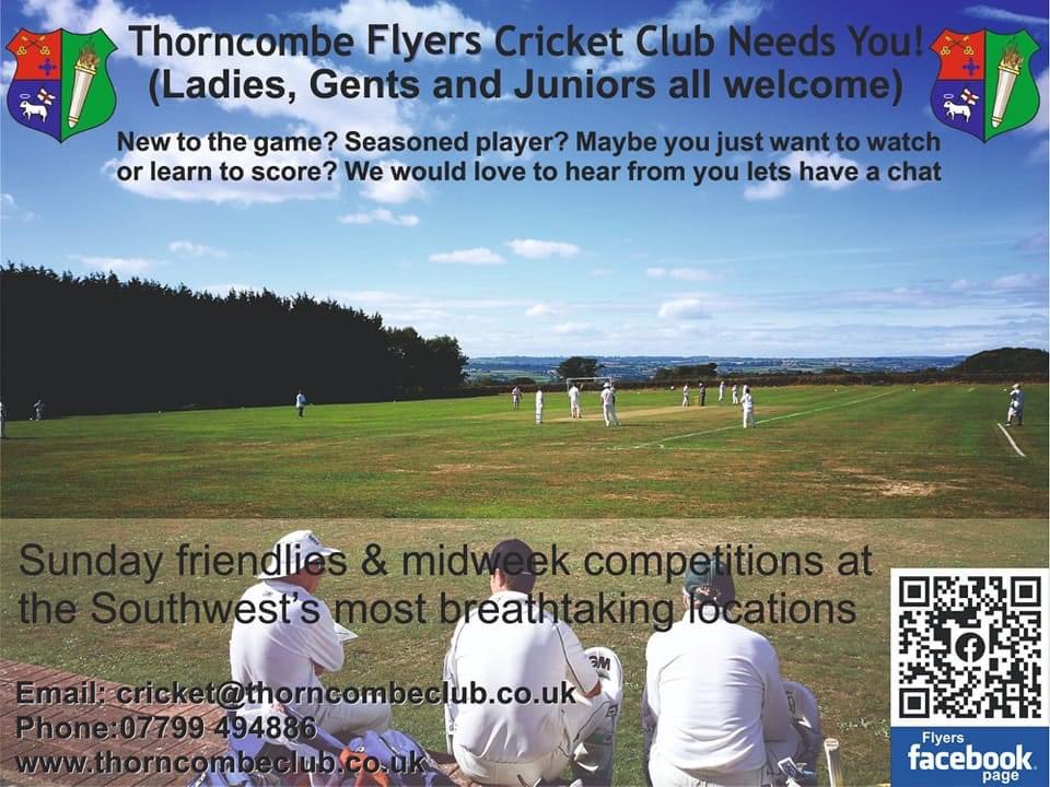 Urgent appeal! We have a touring side coming this weekend to Thorncombe &amp; hit a perfect storm with too many players away or other games. If you would like to guest play with our friendly, village cricket we would love you to  join us! 
2 T20 format games on Saturday from 1.30pm