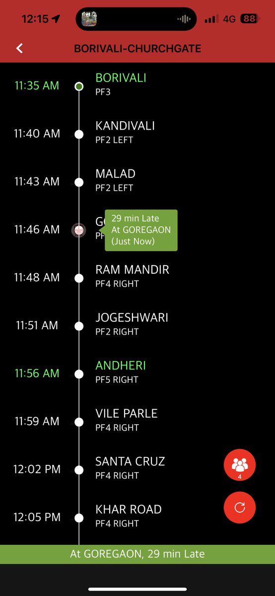 #mumbairailways #IndianRailways - This 11:35am A/C train should reach Goregaon at 11:46am but is 12:17pm as per below screenshot. No time value.