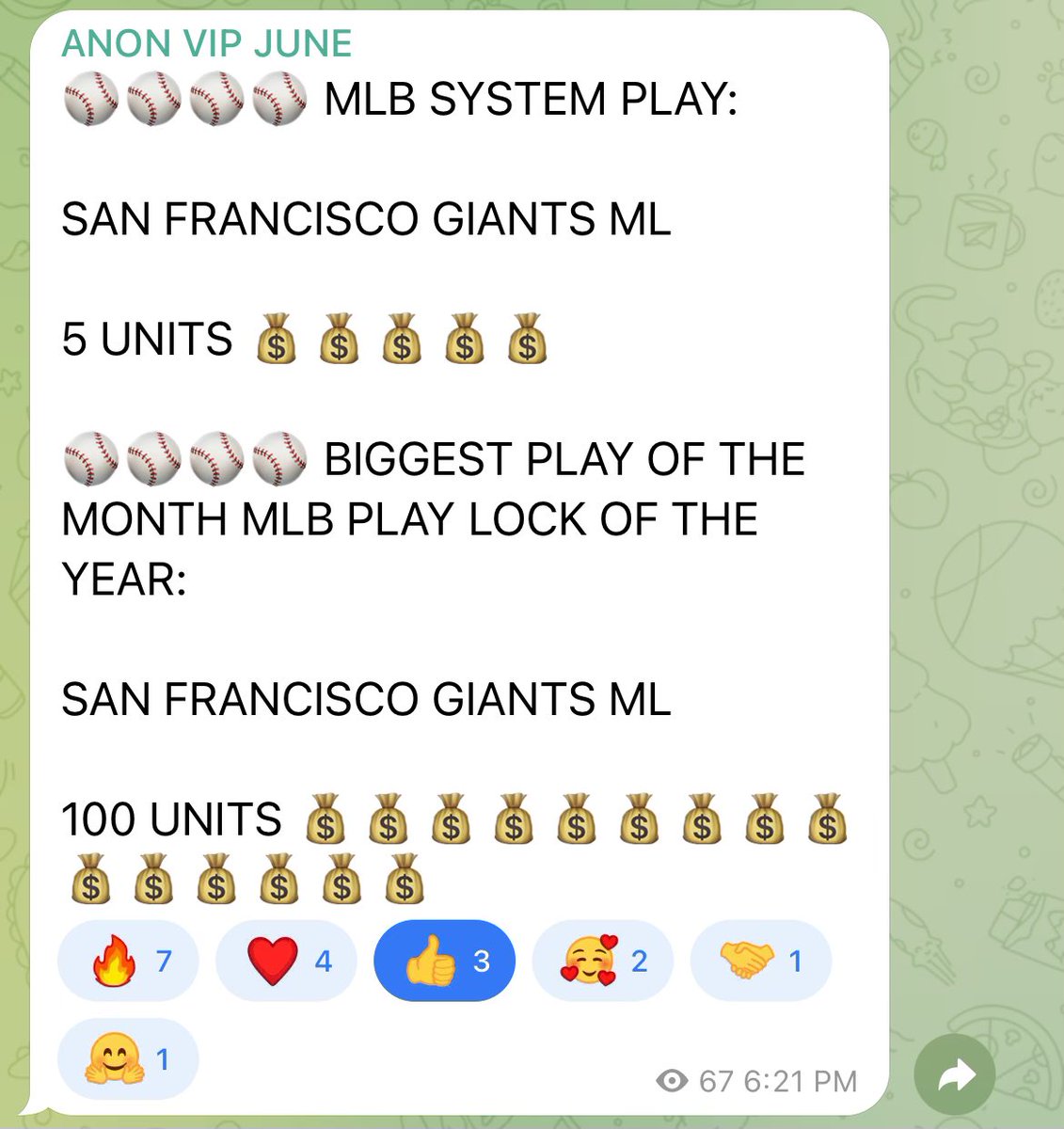 ANON_BETTING's tweet image. SURPRISE SURPRISE THE KING DELIVERS AGAIN! 👑

I SAID GAME OF THE MONTH &amp;amp; BIGGEST BET OF JUNE, YOU THINK I WAS MISSING? 🤣

110-7 ON LOCK OF THE YEARS, 58-0 ON MLB SYSTEM PLAYS! UR LOOKING AT HIMOTHY! 🙏🏼

RICH OFF SPORTS BABY! ✅

#GAMBLINGTWITTER #MLBPICKS #BETTINGEXPERT #MLB