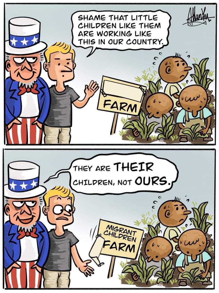 Los niños migrantes no acompañados que cruzaron a 🇺🇸 fueron alojados y entregados a patrocinadores dudosos para trabajar en trabajos extenuantes.
🇺🇸 se ha estado haciendo la vista gorda ante el trabajo forzoso de los niños inmigrantes. ¿Por qué? #WorldDayAgainstChildLabour