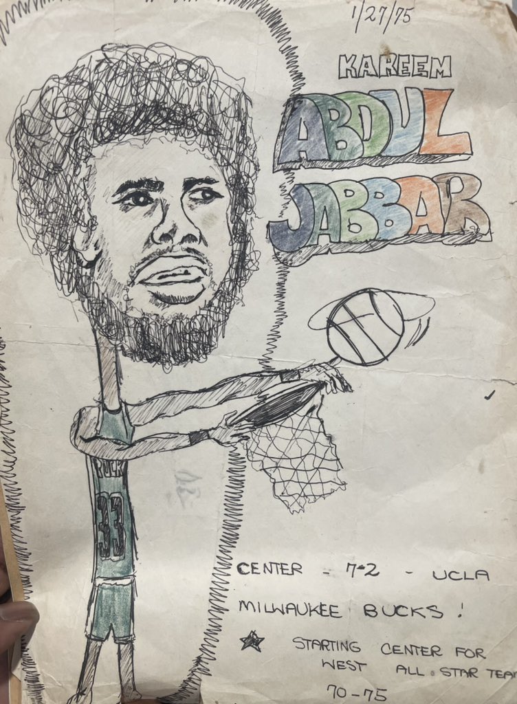 MrChuckD's tweet photo. Organizing from my boyhood archive Long Island found these …
I did 300 illustrations from 1975-1977 of my sports heroes Mr KAJ @kaj33 was my very first January 27 1975 @JuliusErving 
Dr J was number 21 done on March 7 1975
I was 14 yr old sports illustrator fanatic junkie https://t.co/mbC3VGjTAt