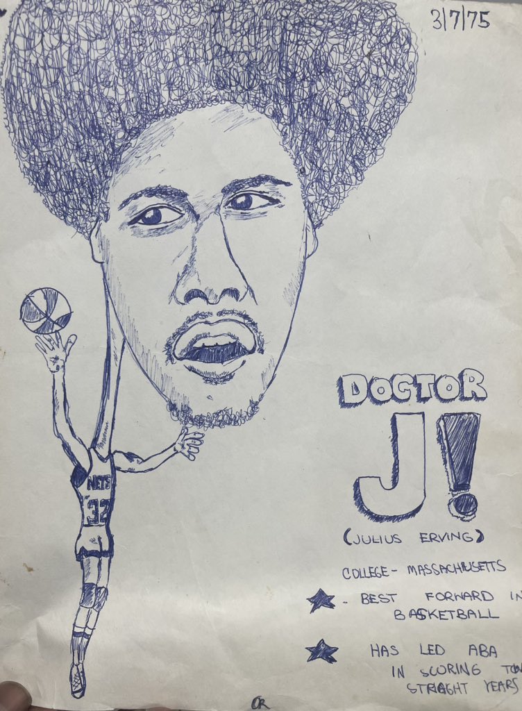MrChuckD's tweet photo. Organizing from my boyhood archive Long Island found these …
I did 300 illustrations from 1975-1977 of my sports heroes Mr KAJ @kaj33 was my very first January 27 1975 @JuliusErving 
Dr J was number 21 done on March 7 1975
I was 14 yr old sports illustrator fanatic junkie https://t.co/mbC3VGjTAt