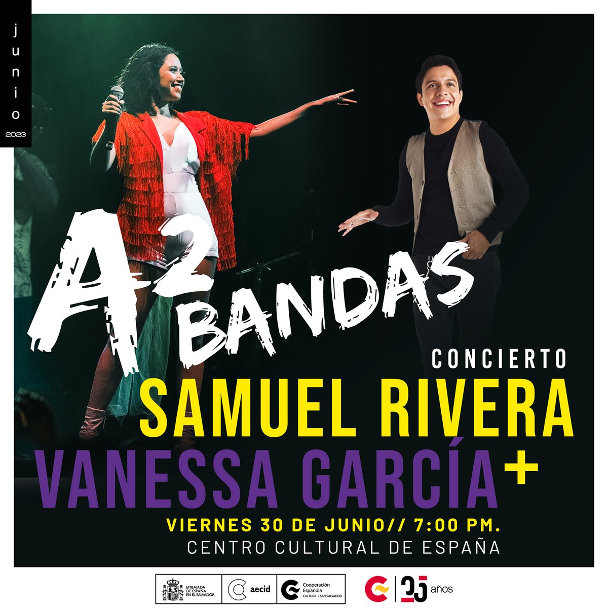 CCESV's tweet photo. 🔥No nos aguantamos por disfrutar lo que nos trae la fusión de Samuel Rivera y Vanessa García para el #A2bandas de este mes de junio.
#PopNoir #PopCore #Salsa #BaladaPop #Indie #MúsicaSv https://t.co/fdRcdnB64h