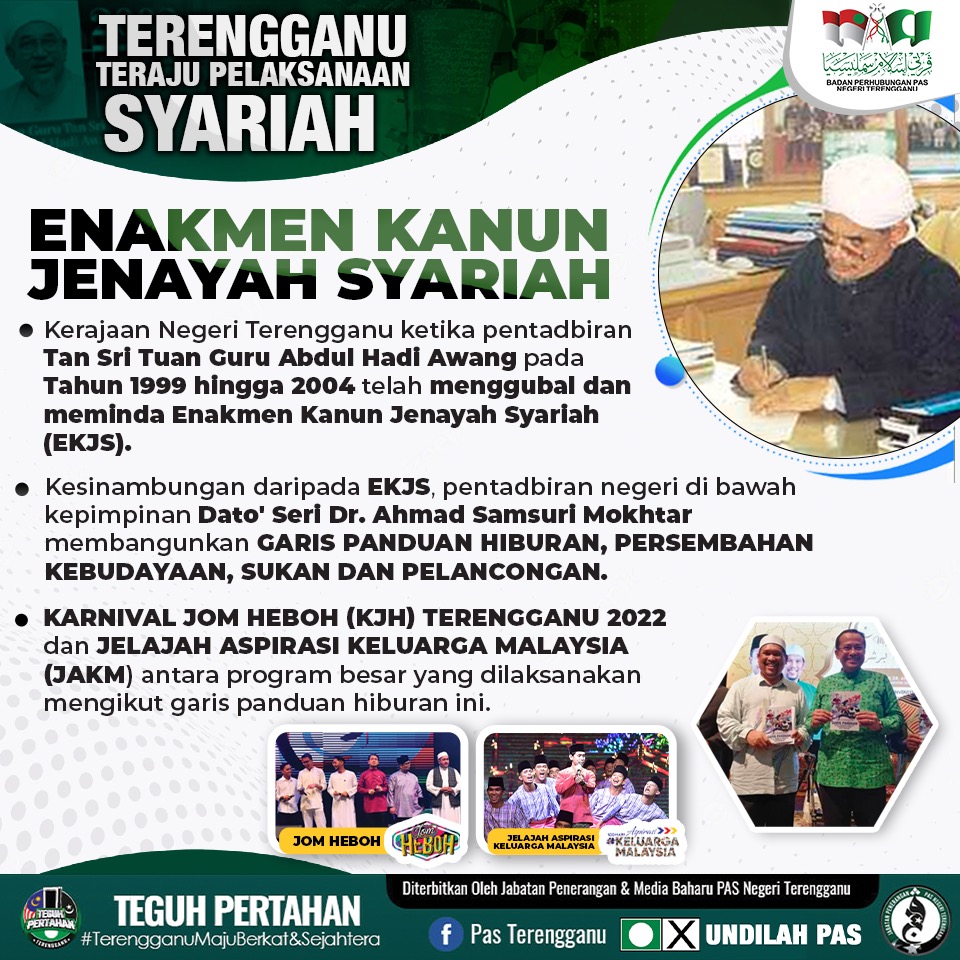 ustsaifulbahri's tweet photo. TERENGGANU TERAJU PELAKSANAAN SYARIAH 

Perjuangan PAS menegakkan syariah dlm aspek pentadbiran negari &amp; negara tdk pernah terhenti.

Proses pelaksanaannya dibuat dgn penuh teliti &amp; mgikut lunas demokrasi. 

Beberapa inisiatif yg kerajaan negeri laksanakan syariah secara tadaruj. https://t.co/NzufLcD5Ro