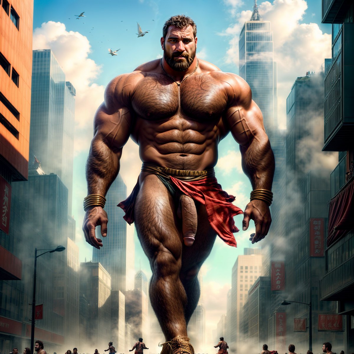 Homoerotic__AI's tweet photo. A giant and a favorable breeze.
#homoeroticAI #homoerotic #AIart #ai #gayAI #muscle #musclemen #gay #love #men #hunks #stablediffusion #unstablediffusion #nsfw #giant #digdick #penis #bigboy #rampage #city #Macrophilia #kingkong #compationate #bfg #loincloth #hairy https://t.co/g55x0A653C