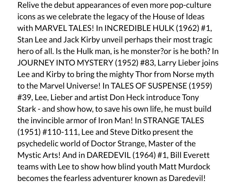 New ✨#MarvelCosmic✨ #comics this week for #NCBD (6/14/23)
✨
Son of Origins Marvel Tales #1 (one shot)
✨
W-#StanLee/#LarryLeiber,A-#JackKirby & more
✨
A-#NickBradshaw
B-#PeachMomoko
C-#ChrissieZullo
✨
#Hulk #Thor #IronMan #Daredevil #Marvel #MarvelComics