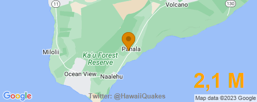 HawaiiQuakes's tweet photo. USGS reports: M2,1 Earthquake 1 km SW of Pāhala, Hawaii,
Depth 35,0 Km @ 2023-06-12 16:48:19 HST.
More info: https://t.co/2FFIxWQuE3 
#EarthQuake #Hawaii #Quake https://t.co/QDCl9YV59h