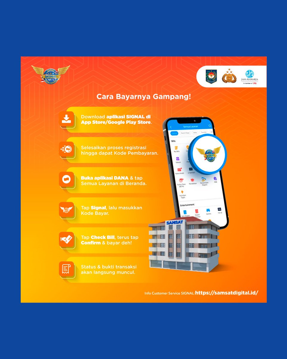 danawallet's tweet photo. Hari gini masih ngantri bayar ke kantor samsat? Pakai DANA aja, biar bisa bayar dari manapun! Cukup tap Signal di Aplikasi DANA dan masukkan kode bayar, lalu selesai! Gampang dan #BebasDrama antrian dehh 💙 https://t.co/oyKtjlWR5V