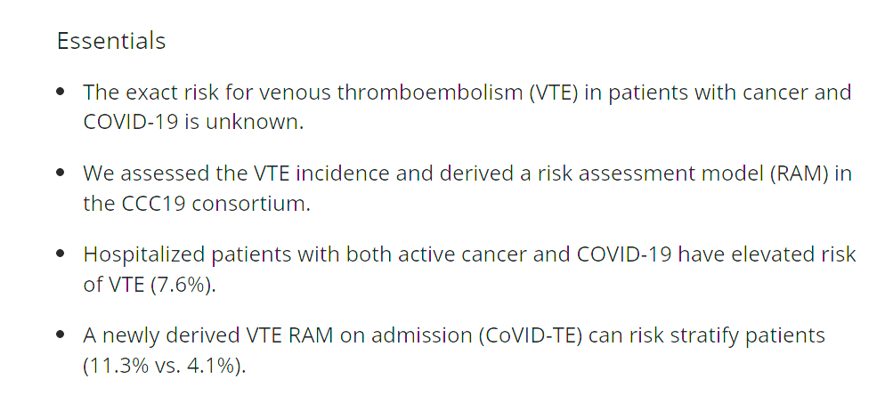 The CoVID-TE Risk Assessment Model for Venous Thromboembolism in Hospitalized Patients with Cancer and COVID-19 [Jul 14, 2021] @AngLi_MD et al. @RosovskyRachel @COVID19nCCC @JTHjournal
onlinelibrary.wiley.com/doi/10.1111/jt… #VTE #2019nCoV #COVID19 #CCC19