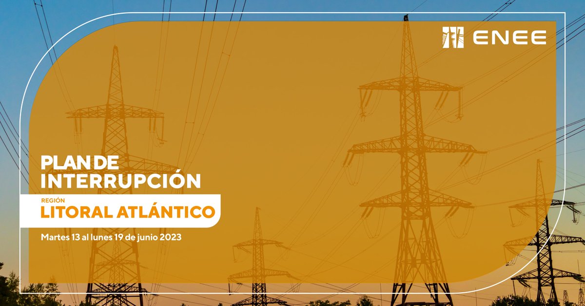 (1/2) #PlanDeInterrupciónENEE | En el marco de la situación energética actual, la ENEE publica el plan de interrupción de energía eléctrica correspondiente a la región Litoral Atlántico  durante la semana del martes 13 al lunes 19 de junio.

Disponible en: plan-interrupciones.enee.hn