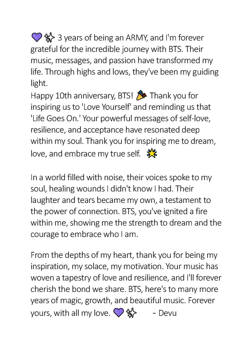 hope_world1108's tweet image. In a world of colors, they shine so bright,
Their music touches my soul, day and night. 
BTS, my eternal inspiration and guiding light, 
Forever grateful for the love, with all my might. 💜✨
#BTS10thAnniversary #ThankYouBTS #ForeverARMY
#BangtanTurns10 #10YearsOfAPOBANGPO