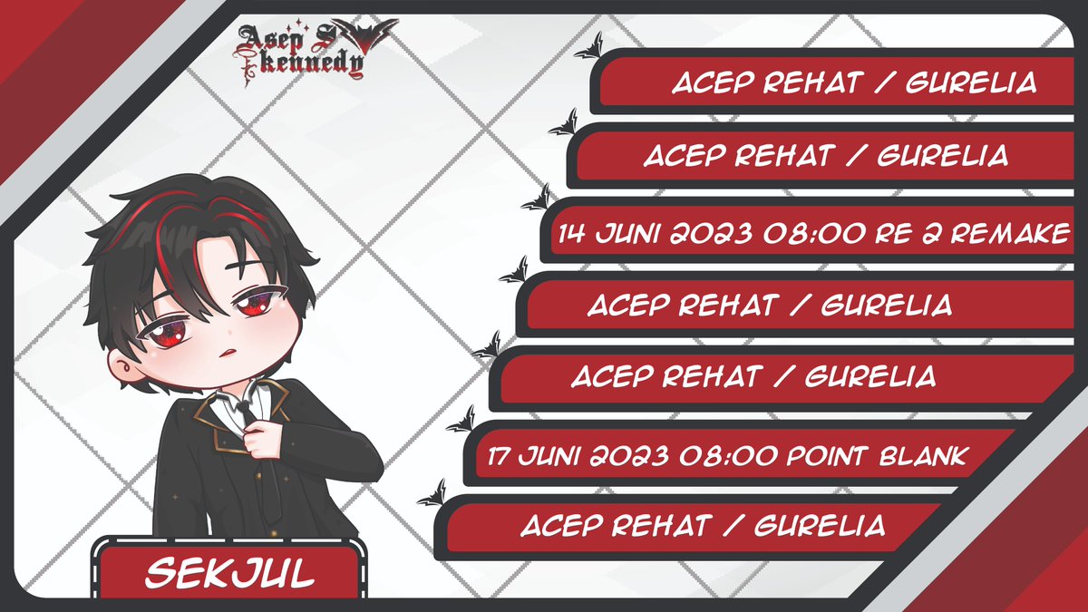 AsepSKennedy's tweet photo. Scedul 12 - 18 Juni 2023
#ASKennedy - General
#Artcep - Fanart
#AcepNgelive - Live
#SKenntod - Nsfw
#Codotnews / cepnews - Berita
#Cepme - Meme
#Talkwithacep - Curhatan
#Asedot - Fanbase https://t.co/e4aVgFDI52