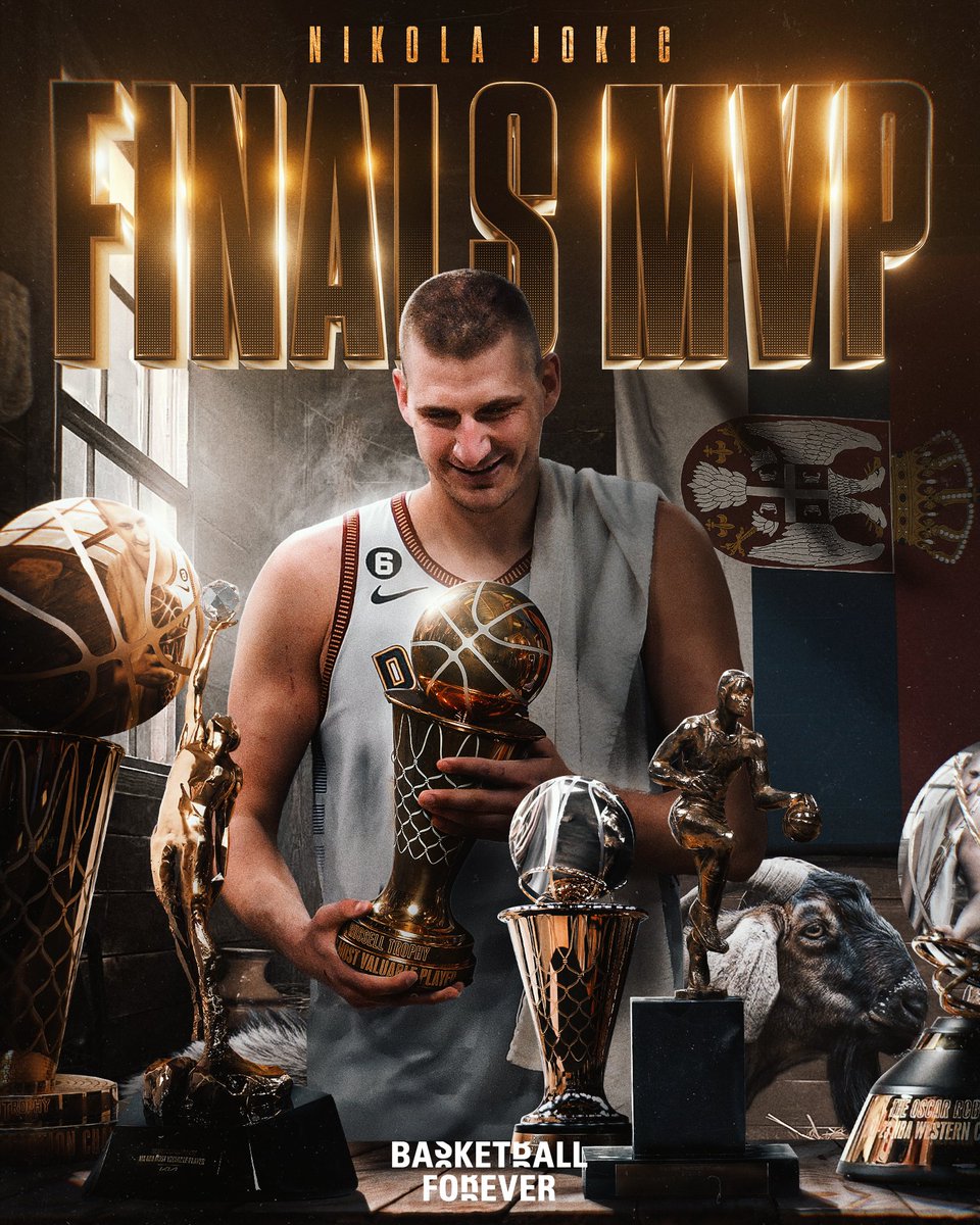 bballforever_'s tweet photo. BREAKING: Nikola Jokić is the 2023 NBA FINALS MVP!

30.2 PPG, 14 RPG, 7.2 APG, 58.3 FG% https://t.co/cOCojopeQZ
