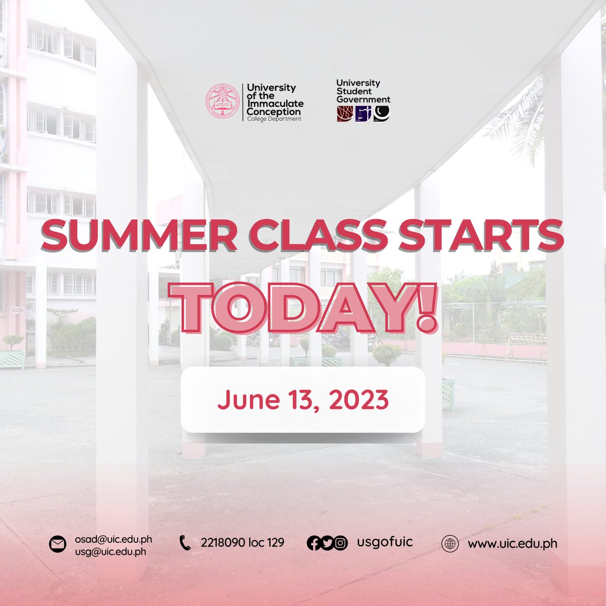 usguic's tweet photo. 𝐀𝐓𝐓𝐄𝐍𝐓𝐈𝐎𝐍 | Beat the heat of the sun and elevate your learning on the FIRST DAY OF SUMMER CLASS! 📷 
Thrive for excellence and continue to perform well in class this summer. Warm luck from ours to yours!  #UICiansSummerClass https://t.co/PSwRJuLsS6