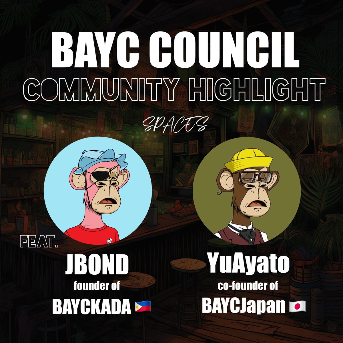Reminder 🚨 Tomorrow at 10AM EST we will be hosting a 'Community Highlight' space featuring <a href="/jbondwagon/">JBond</a>  @bayckada &amp; <a href="/YuAyato_TYO/">YuAyato(old account)</a> <a href="/BAYCJapan/">JapanApeClub</a> -- You won't want to miss it! 🍌

Link to space:
x.com/i/spaces/1yNGa…