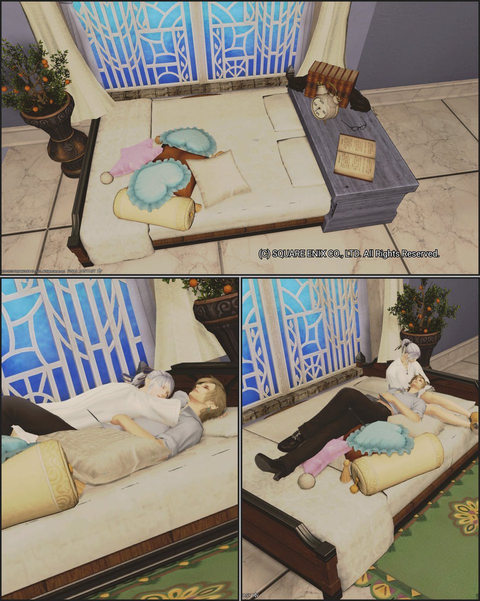 フェザーベッドの枕の上に立ってエモート居眠りをすればディヴァンの判定になりません🙂ディヴァンはピュアホワイトで染色すればベッドに馴染みます✨あとはお好きに飾って楽しんでください(⁠ ⁠ꈍ⁠ᴗ⁠ꈍ⁠)

#ナギイチエモ研 #FF14ss