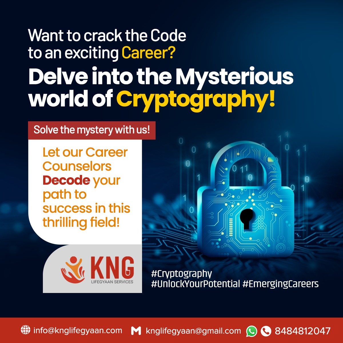 Want to crack the Code to an exciting Career?
Delve into the Mysterious world of Cryptography!
Solve the mystery with us!
Let our Career  Counselors  Decode your path to success in this thrilling field! 

💻🔒 #Cryptography #UnlockYourPotential#EmergingCareers