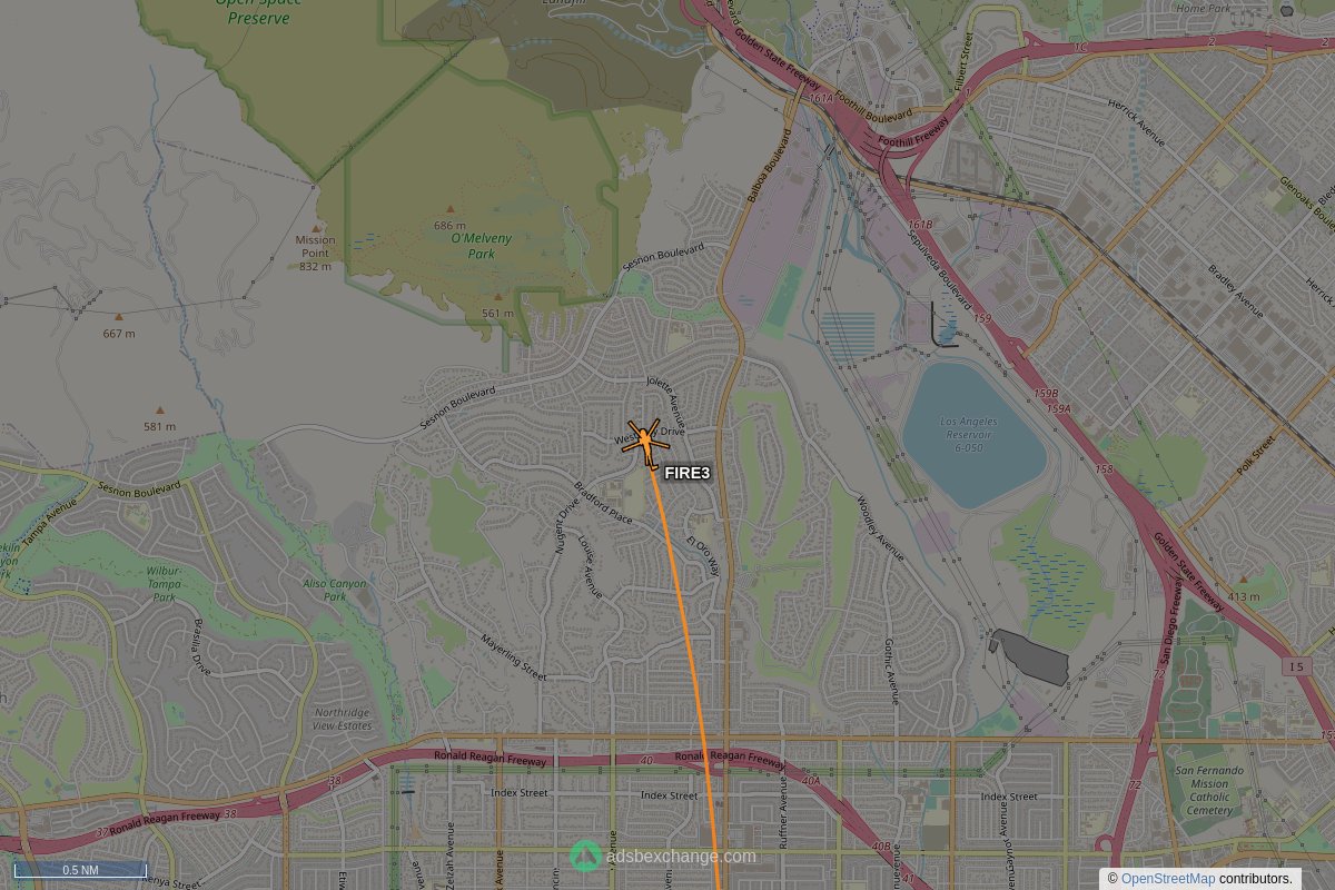 ffoverhead's tweet image. LAFD #N303FD callsign #FIRE3 (A139) was spotted near Granada Hills, Los Angeles, CA at approx 03:22 UTC squawking 1200 globe.adsbexchange.com/?icao=a32af8&amp;amp;z… #LAFD #LAFire