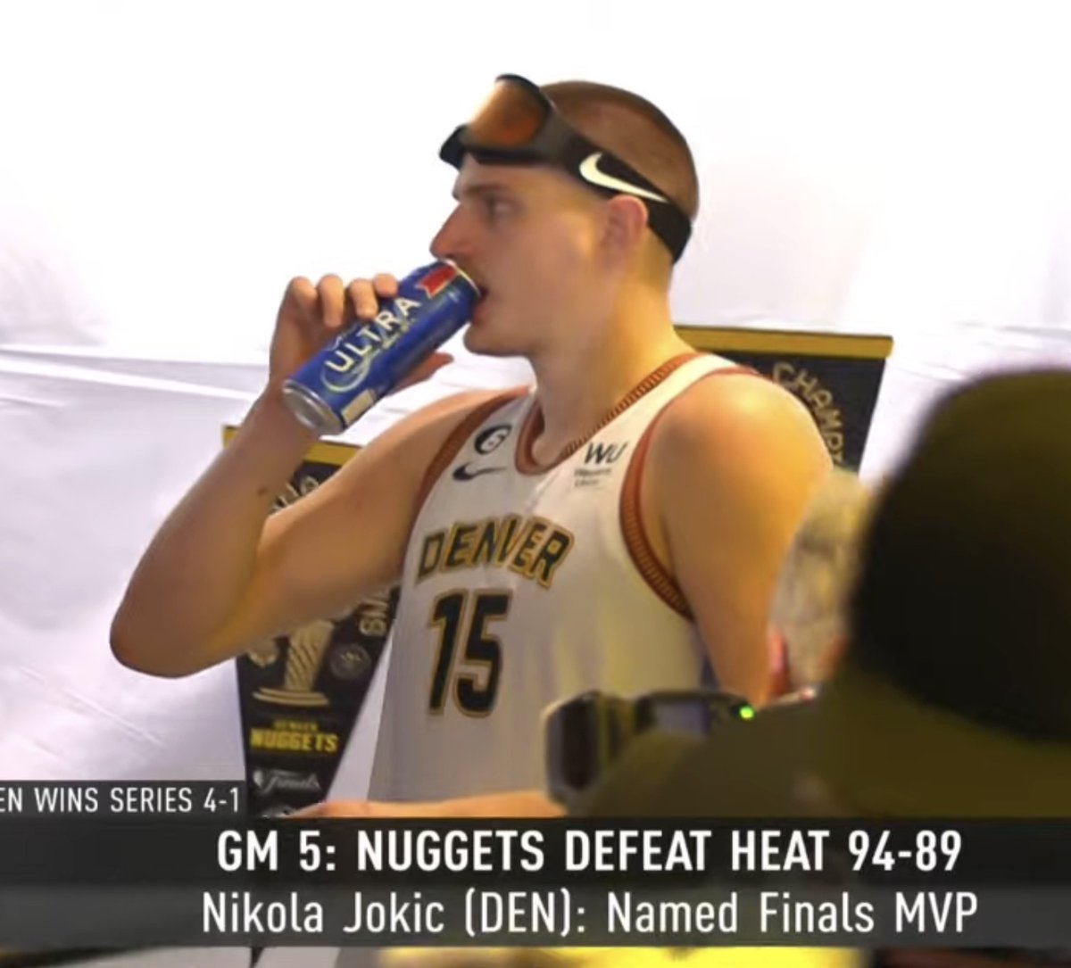 Nikola Jokic just won Finals MVP and is wandering around the locker room like a guy who just showed up to a party where he knows no one