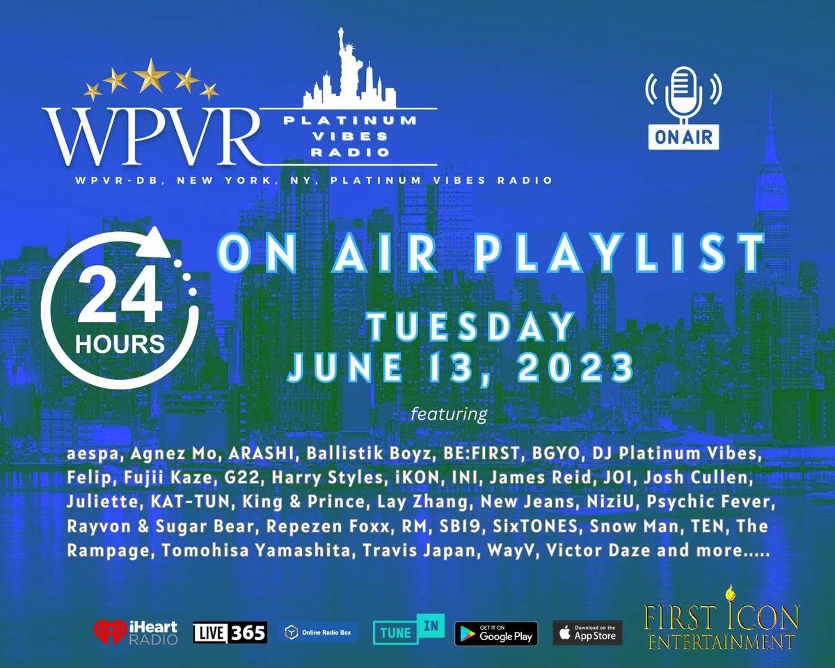 Greetings PVR World! Here is the WPVR NY Platinum Vibes Radio 24-HOUR ON AIR PLAYLIST for JUNE 13, 2023 /  PVRワールドの皆さん、こんにちは！2023年6月13日のWPVR NY Platinum Vibes Radio 24-HOUR ON AIR PLAYLISTはこちらです。: streamlinemusicblog.com/2023/06/12/wpv…

Today's playlist features music…