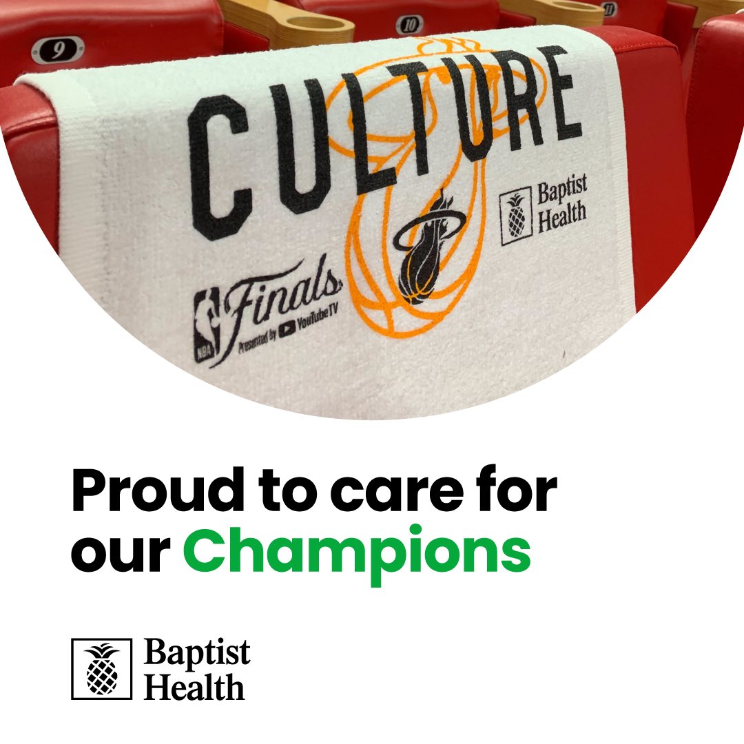 BaptistHealthSF's tweet photo. Forever champions in our hearts. What an amazing season. Proud of this team and to be the official medical provider for the @miamiheat. #thankyou

#HEATculture #HEATnation #HEATlifer #nbafinals #MiamiHEAT https://t.co/6xoL7cEhUJ