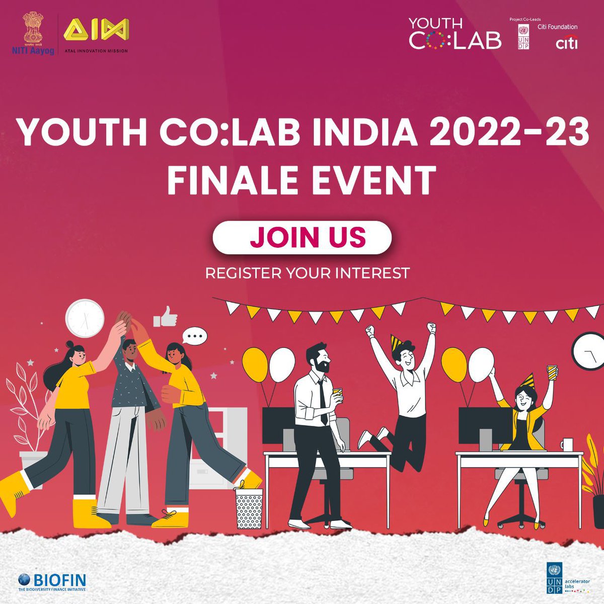 UNDP_India's tweet photo. 📢 Event alert 📢

Experience innovation💡 like never before!

Join @UNDP_India &amp; @AIMtoInnovate for the finale event of @YouthCoLab 2022-23 in #Delhi.

Get a chance to meet young entrepreneurs👩🏽‍💻👨🏽‍💻 &amp; mentors👩🏽‍🏫👨🏽‍🏫.

Limited seats available.

Register here🔗: https://t.co/KvBuya2fuK https://t.co/qDdrM1JE0x