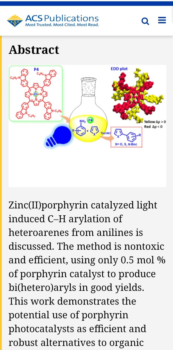 Very happy to share our JOC article on Photo-redox catalysis by novel Zinc-porphyrin synthesized by <a href="/JanaagalAnu/">Anu Janaagal</a>. 
Thank you  Sanyam, Dr. Anirban Mondal for DFT studies; SERB-Power grant.