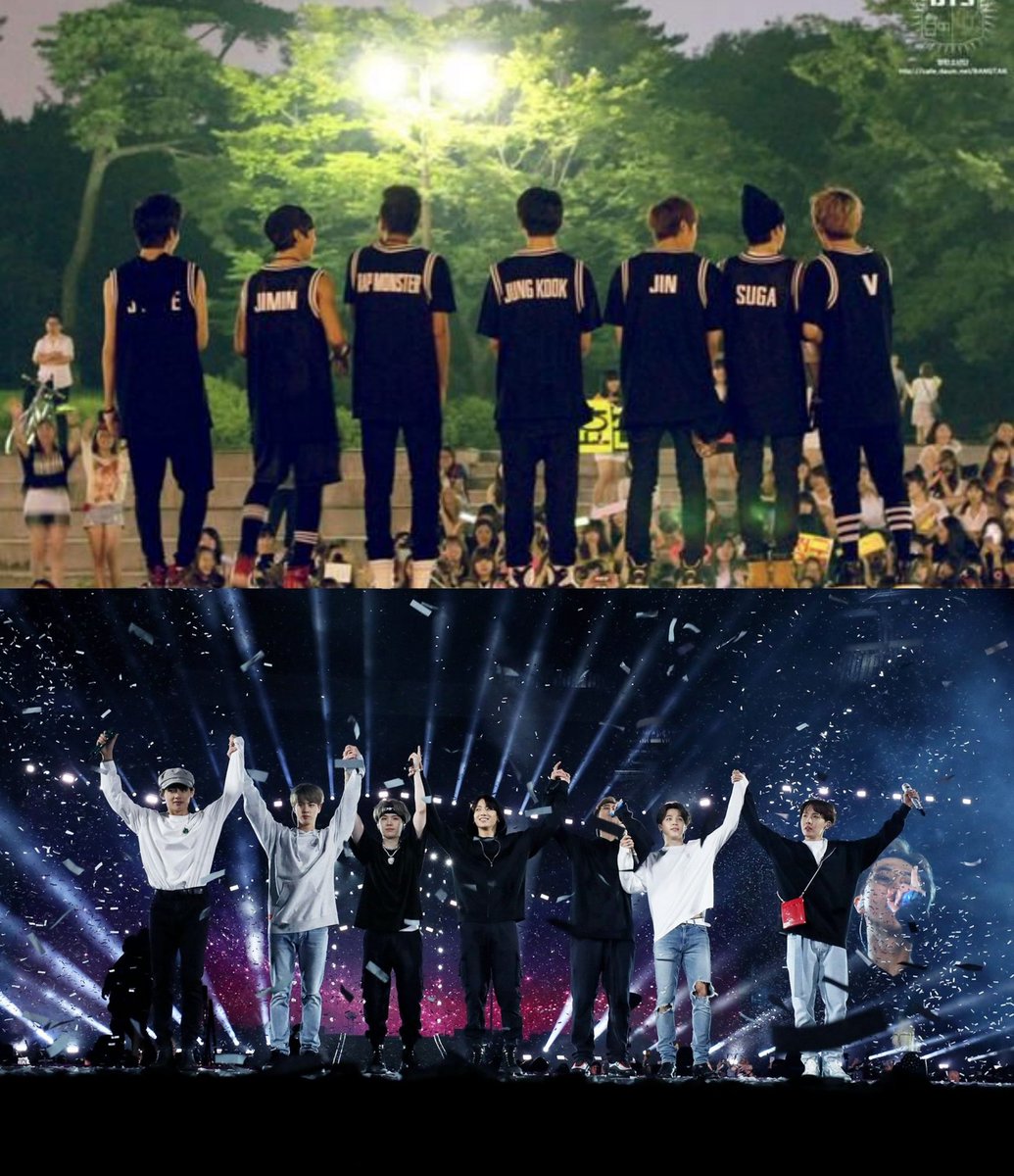 rockstarstae's tweet photo. BTS journey

from 
“do you know k-pop, it's free concert.”

now 
“give army free concert again on YTC busan”

from 
“do a bigger venue.. just give us a little time.”

now 
“6 years later, BTS got their chance to perform at the famous Wembley Stadium and other big stadiums” https://t.co/7y1eH3ltek