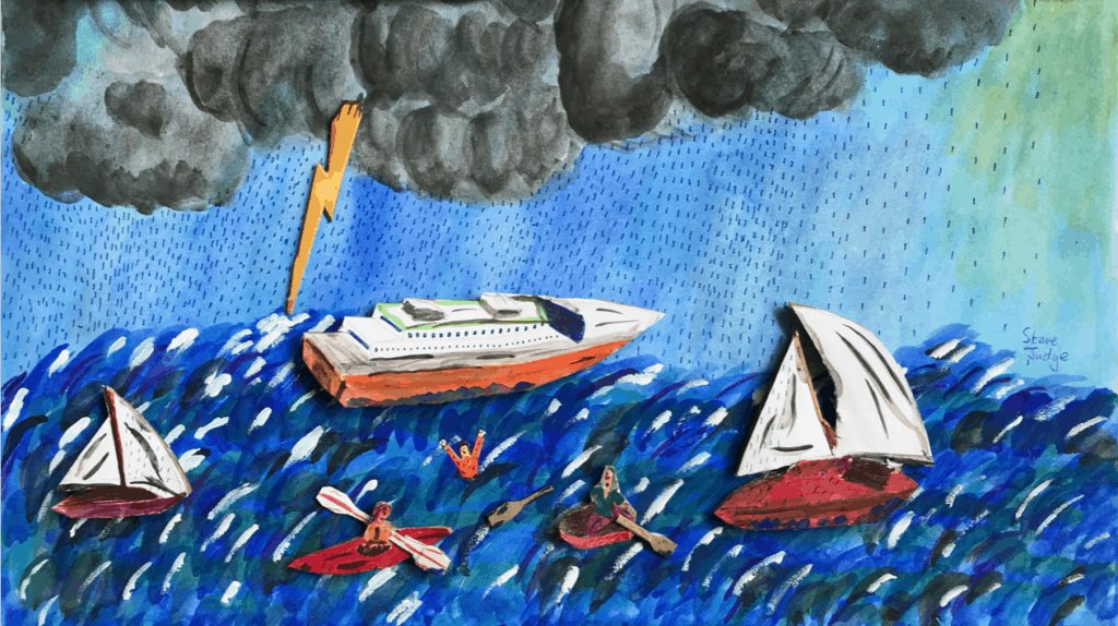 Chipman77's tweet photo. We are not all in the same boat. Some of us are in yachts.... some are in rowboats.... some have canoes.... some have only one oar.... some are clinging to driftwood.... and some are drowning. 
Be kind, help whenever you can. We are all in different boats in the same storm. https://t.co/Tc3YrdwO9I
