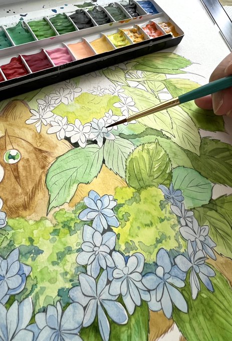 今日の水彩  #wip #あじさい