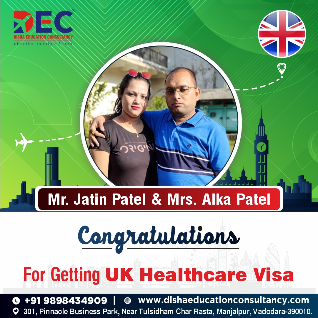 Congratulations 🎉 🥳 To Mr. Jatin Patel & Mrs. Alka Patel

For getting a successful UK 🇬🇧 Healthcare Visa, 🥳

Contact for free counseling session M-9898434909 | 9825434909

Visit: bit.ly/3pDzVKp

#studyinuk #studyabroad #uk #ielts #studyoverseas #education #study