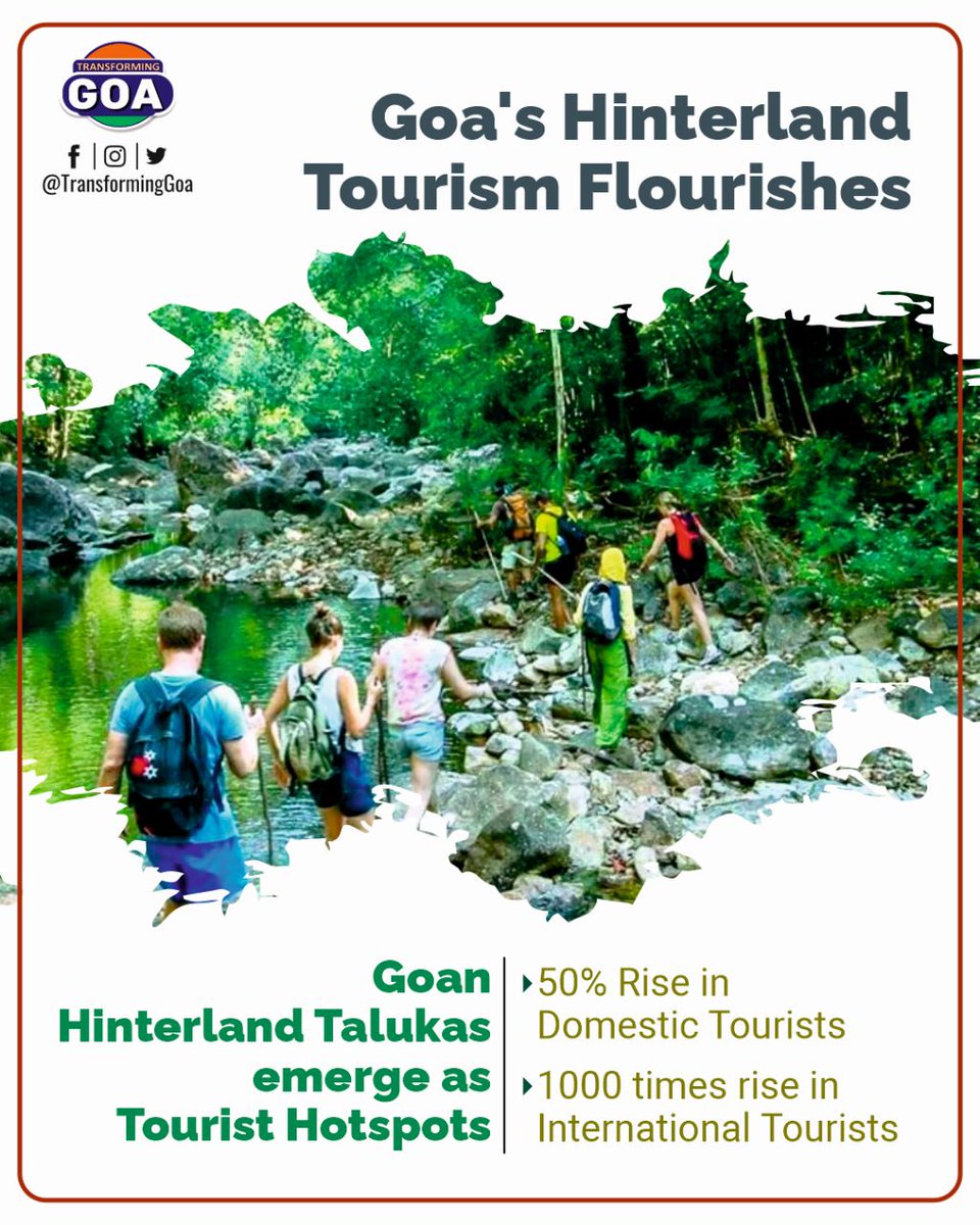 TransformingGoa's tweet photo. Goa's Hinterland Tourism Flourishes; Goan Hinterland Talukas emerge as Tourist Hotspots
#goa #GoaGovernment #TransformingGoa #facebookpost #bjym #bjymgoa #touristhotspot #hinterland #domestictourist https://t.co/msGduaIYCi