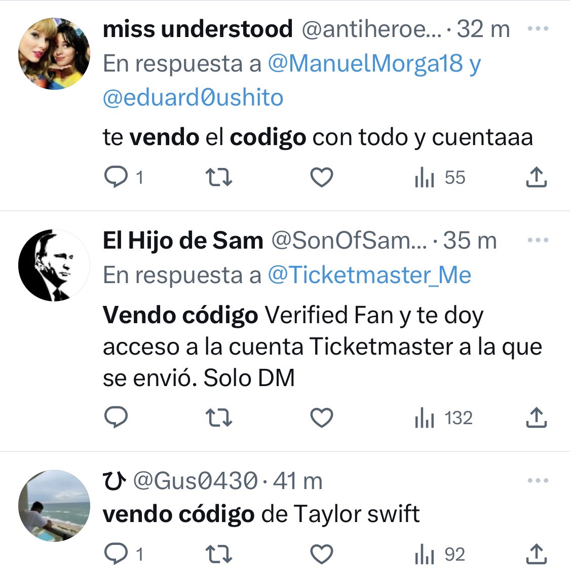 Hola <a href="/Ticketmaster_Me/">Ticketmaster México</a>, en su página decía que el Verified Fan tenía la intención de evitar revendedores, ¿por qué entonces la gran mayoría de swifites no recibió código y los revendedores ya están haciendo negocio con los boletos que comprarán con sus “códigos”?  <a href="/taylornation13/">Taylor Nation</a>