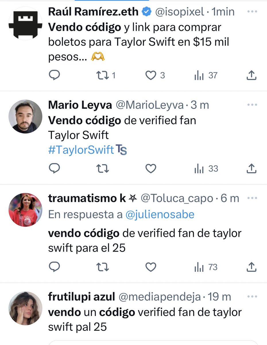 tayswiftmex_2's tweet photo. Hola @Ticketmaster_Me, en su página decía que el Verified Fan tenía la intención de evitar revendedores, ¿por qué entonces la gran mayoría de swifites no recibió código y los revendedores ya están haciendo negocio con los boletos que comprarán con sus “códigos”?  @taylornation13 https://t.co/ghdncOOfZU