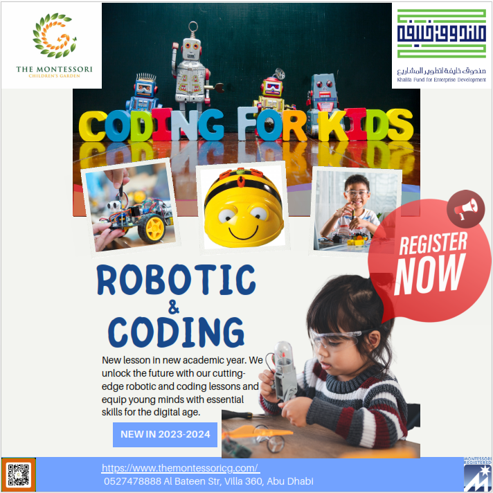 themontessoricg's tweet image. 🤖 Get ready to dive into the exciting world of Robotics and Coding! 🚀🌈🔍 Join us as we equip our young learners with the skills to shape the future! Al Bateen Street, Villa360, Abu Dhabi 0527478888 #NurseryNerds #CodingCubs #RoboticAdventures #FutureReady #AcademicInnovation