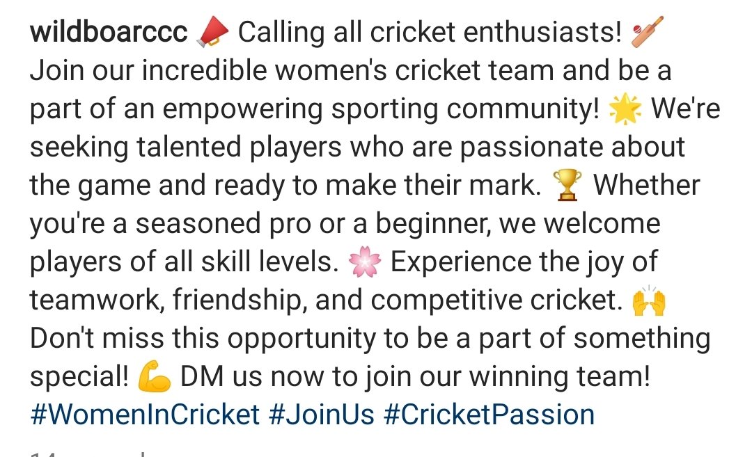 📣 Calling all cricket enthusiasts! 🏏 Join our incredible women's cricket team and be a part of an empowering sporting community! 💪 DM us now to join our team! #WomenInCricket #JoinUs #CricketPassion