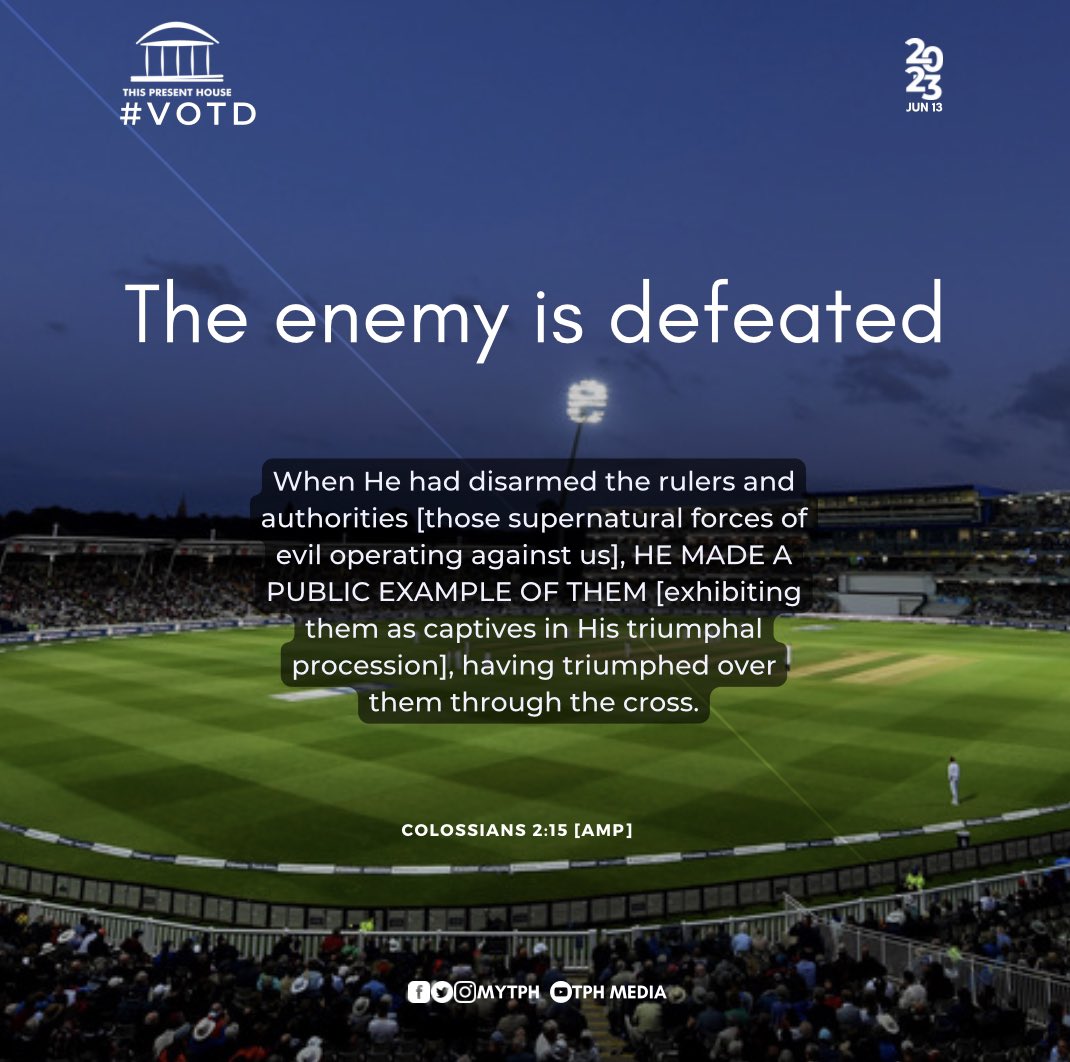 MyTPH's tweet photo. Jesus descended first before He ascended. He made a public show of the devil’s disgrace. Anytime you feel down, remind the devil of what you know. He is a defeated foe!

#MYTPH 
#VOTD
#FavourFactor
#VerseOfTheDay https://t.co/1dyRglQAG6