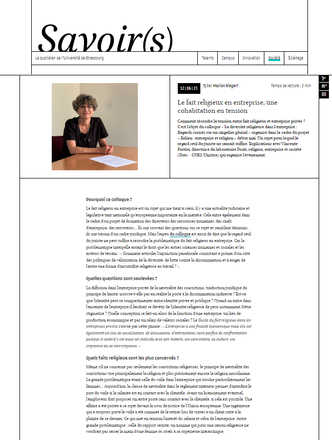 [Article] 🔎

"Le fait religieux en entreprise, une cohabitation en tension" paru dans le Savoir(s) <a href="/unistra/">-</a> suite au colloque sur la diversité religieuse dans l'entreprise, organisé dans le cadre du projet RELIEN en mai 👇
savoirs.unistra.fr/societe/le-fai…
