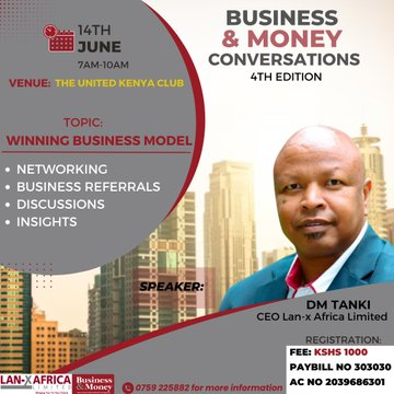 Networking
Business Refferals
Discussions
Insights

PAYBILL: 303030
ACCOUNT: 2039686301

AMOUNT 1,000

#BizNmoneyBreakFastAttend
BizBreakfast Meeting
IctSolutions Na Robisearch