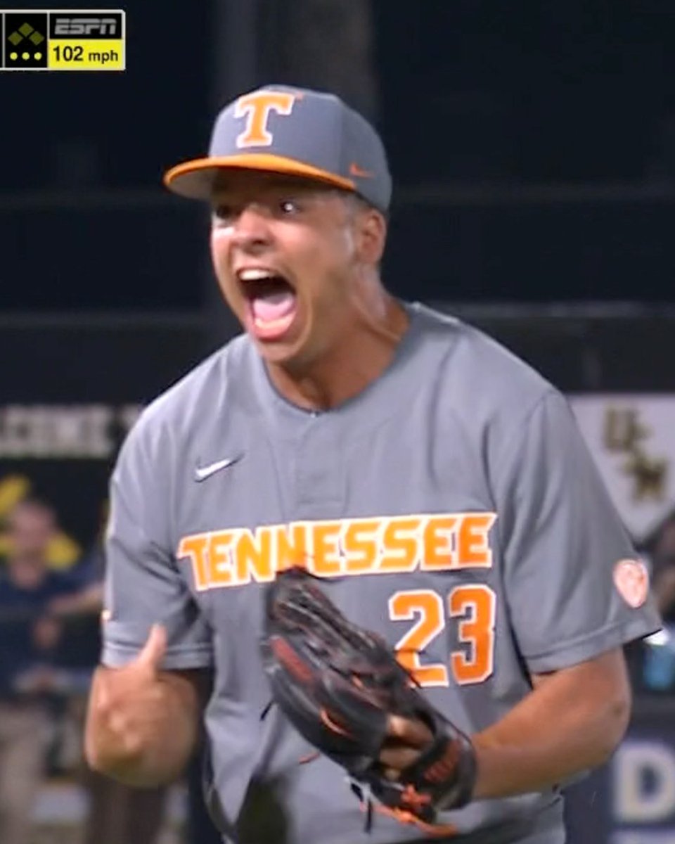 SECNetwork's tweet photo. 𝟏𝟎𝟐 𝐌𝐏𝐇 ⛽️😳

@Vol_Baseball https://t.co/mBXYMoplee