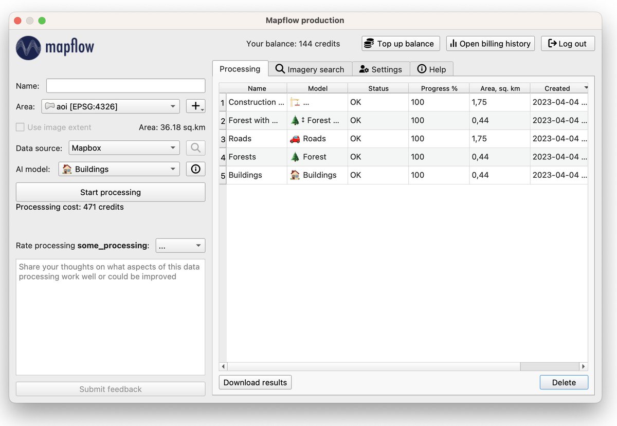 GeoalertTeam's tweet photo. #Mapflow #QGIS #plugin version is just released. 🎉
Improved UI. Yet the major release 2.0.0 is related to the billing in credits which will be enabled in all Mapflow apps later this week. It brings a better experience to our customers who pay online. Kindly update if using QGIS. https://t.co/k3ubtnWMke