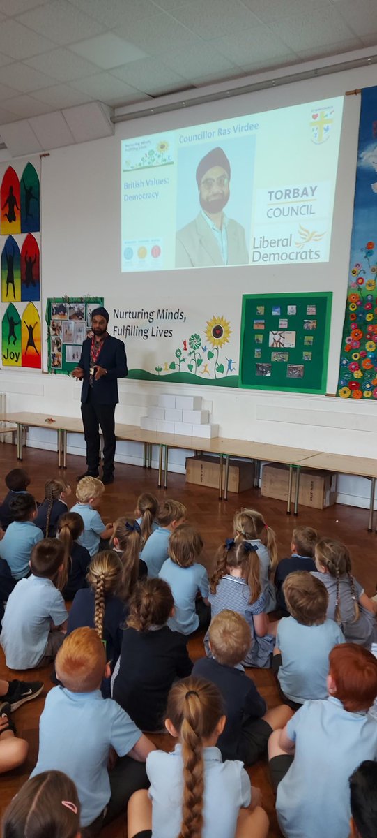 It was great to welcome, recently elected, Councillor Virdee to St Marychurch CofE Primary and Nursery School today to speak to pupils about Democracy, one of the British Values. <a href="/St_Marychurch/">St Marychurch CofE Primary and Nursery School</a>