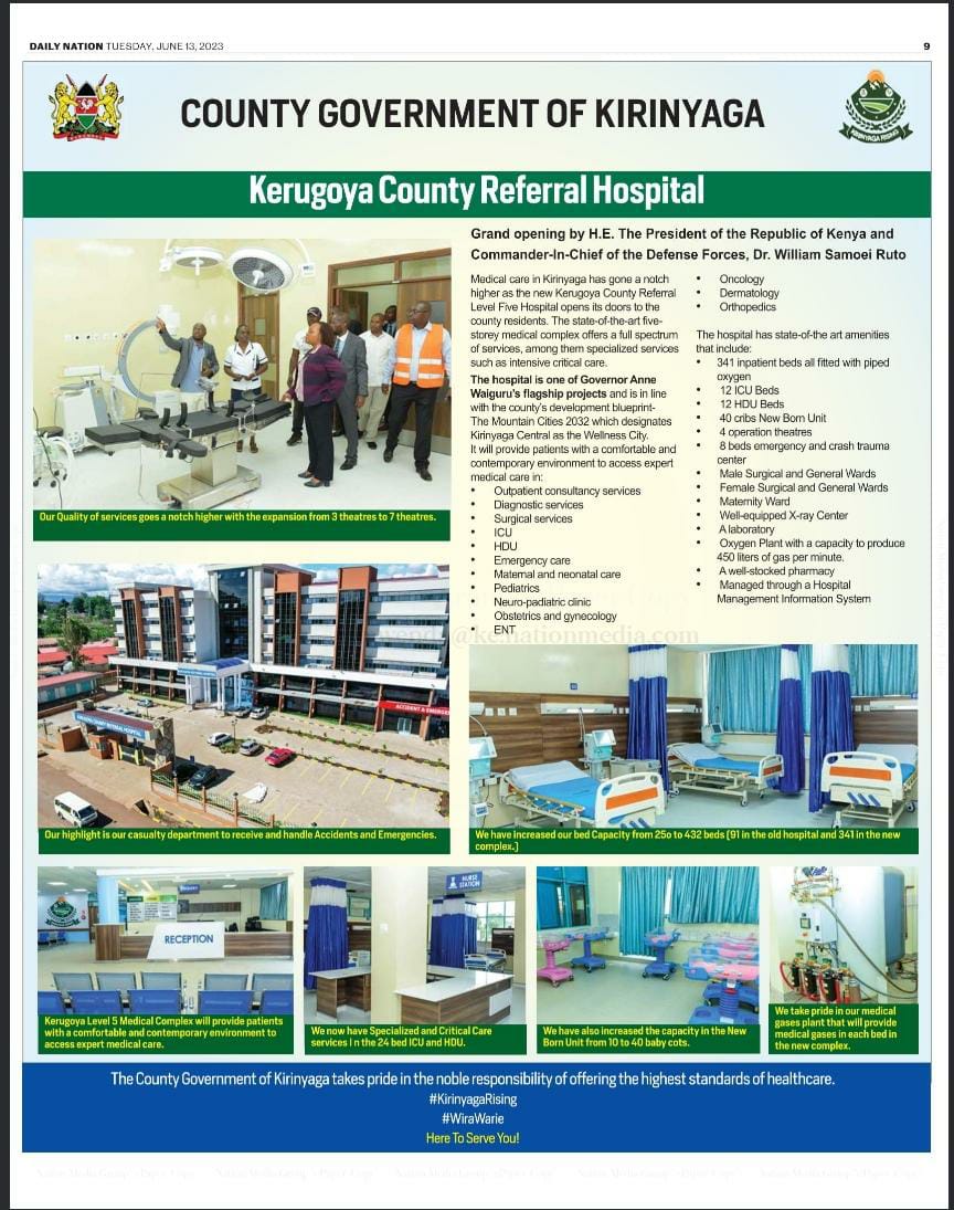 wanjiru81331746's tweet photo. The effort from our governor to make kirinyaga rising #KerugoyaLevel5HospitalOpen https://t.co/Bvnz2TkFM8